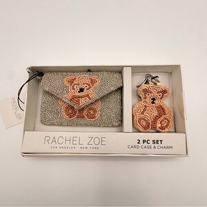 Rachel Zoe Beaded Teddy Bear Card Holder Keychain 2PC NWT